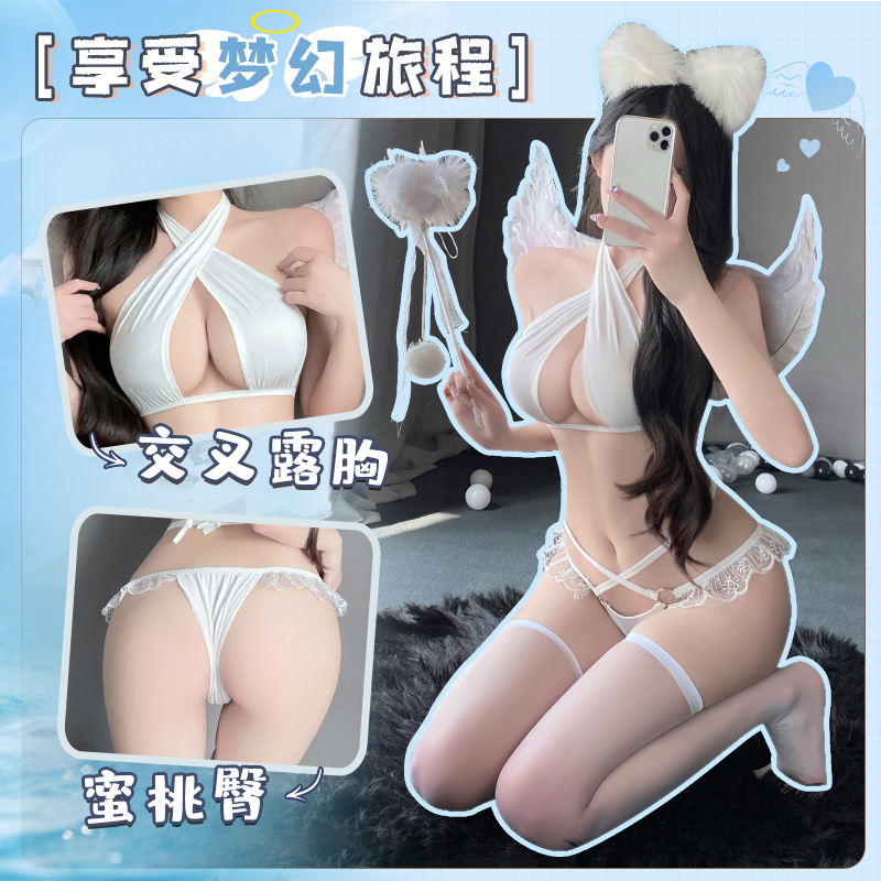 霏慕 纯欲诱惑交叉系带三点式比基尼套装系带文胸内裤性感情趣内衣6612高清大图