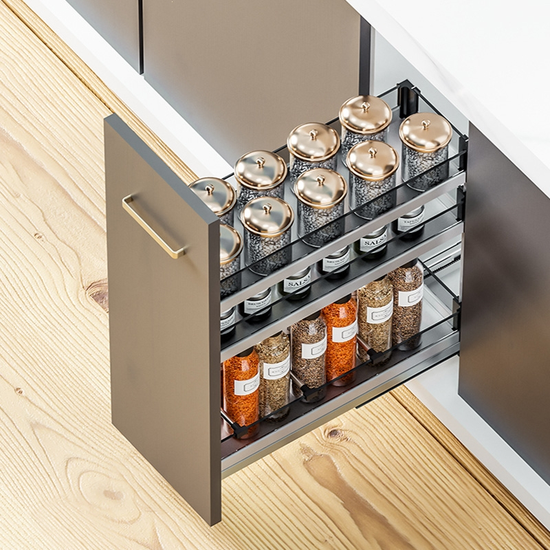 如华福禄调味调料拉篮厨房橱柜窄柜抽屉式极窄小尺寸柜内抽拉式置物架