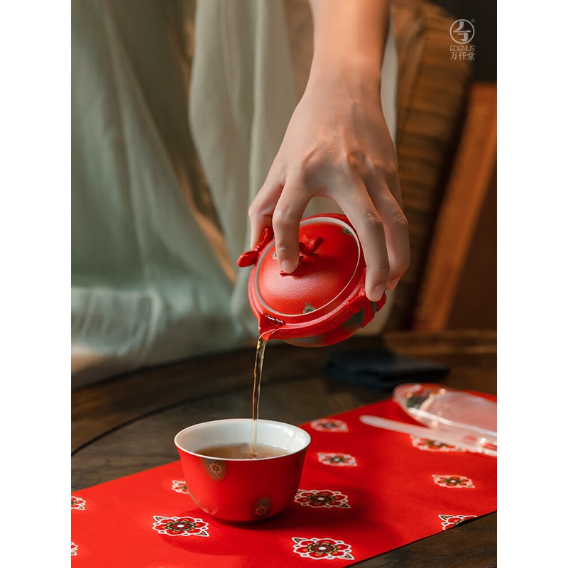 万仟堂旅行茶具高档陶瓷便携户外茶具泡茶套装一壶二杯高端礼盒唐宫茶宴 唐宫茶宴旅行茶具1壶2杯1便携包