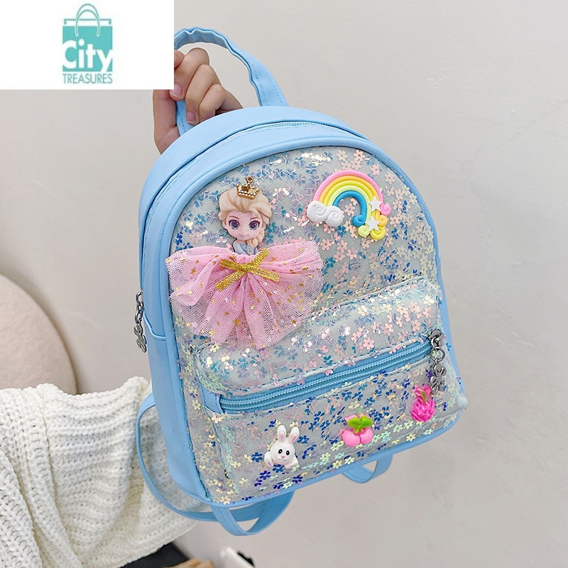 韩版儿童可爱女童双肩包卡通包包爱莎公主背包幼儿园小班宝宝书包