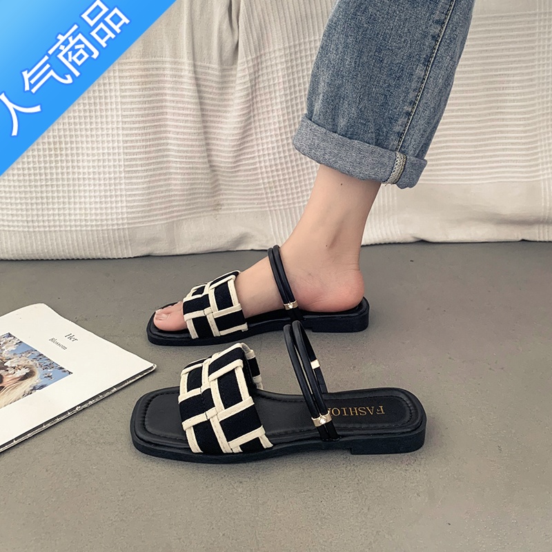 SUNTEK法式仙女风平底凉鞋女夏时尚配裙子气质2023新款百搭罗马凉时高清大图