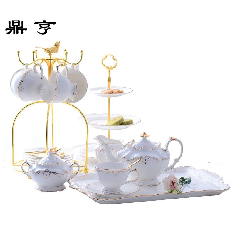 鼎亨欧式简约咖啡杯套装家用红茶杯碟纯色英式下午茶茶具创意花茶