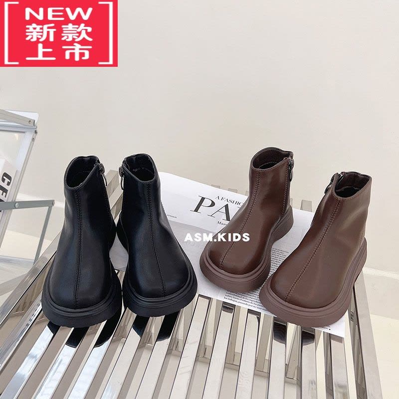 可莉允儿童靴子2022秋冬女童加绒靴宝宝单皮鞋公主鞋保暖马丁靴男童短靴图片