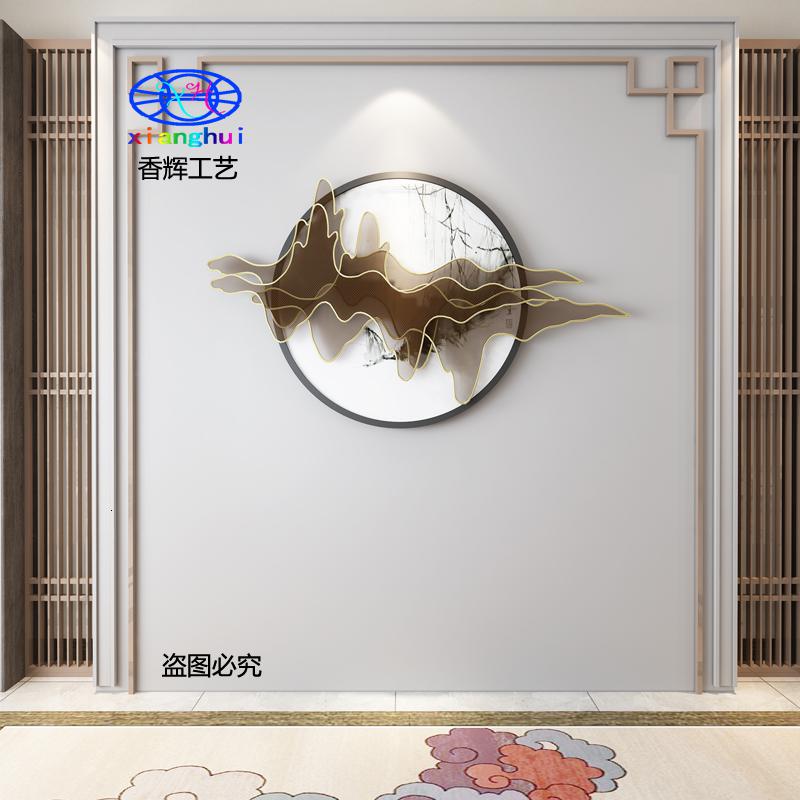 新中式山影客厅墙饰金属壁饰轻奢铁艺山水画壁挂玄关墙上装饰 三维工匠 880X600mm高清大图