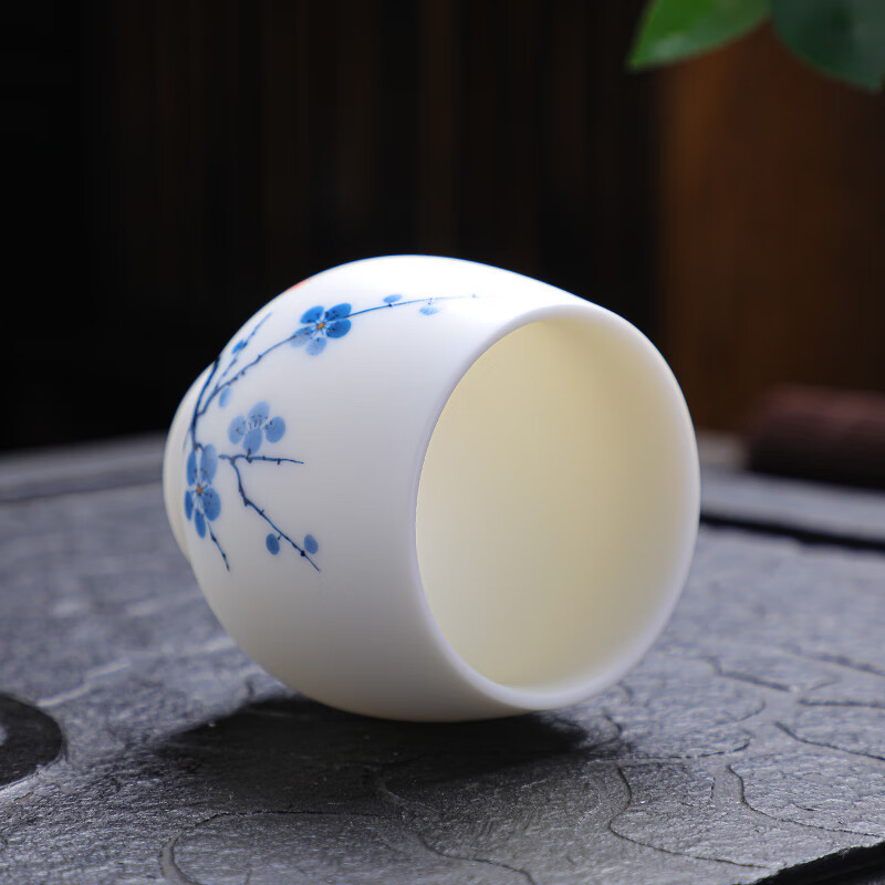 拓牌 素烧手绘羊脂玉瓷品茗杯 五福梅花 TP052高清大图