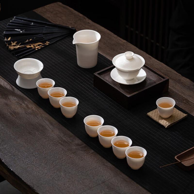 苏氏陶瓷 J0879 羊脂玉瓷·丰亭盖碗组(茶杯*8盖碗*1茶漏*2) 十一件套 (单位:套)高清大图