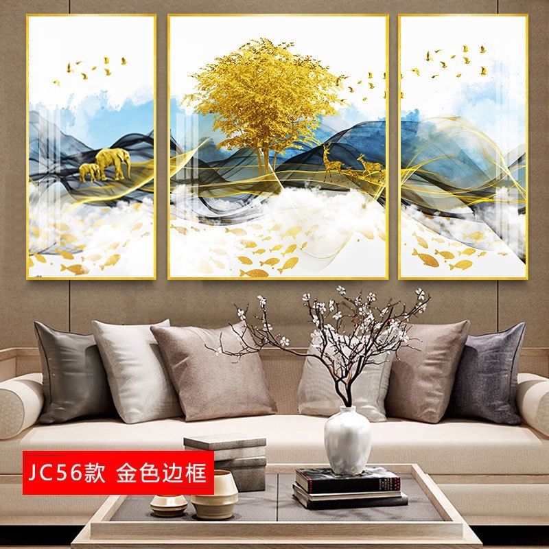 欧式客厅装饰画沙发背景墙三联画美式轻奢挂画简约大气壁画油画 jc56（金色边框） 30*50cm三联套装（建议2_159