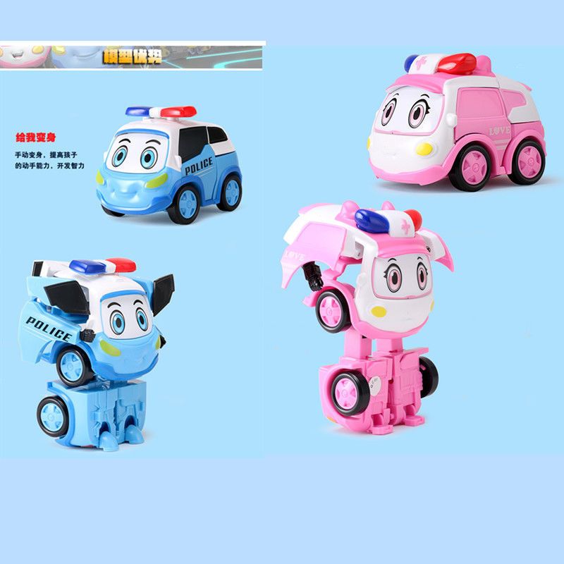 警车联盟男孩变形玩具车合金声光救护车儿童可爱汽车模型套装粉色小芸