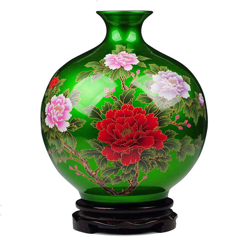 景德镇陶瓷器水晶釉花开富贵花瓶客厅家居装饰品摆件礼品送底座