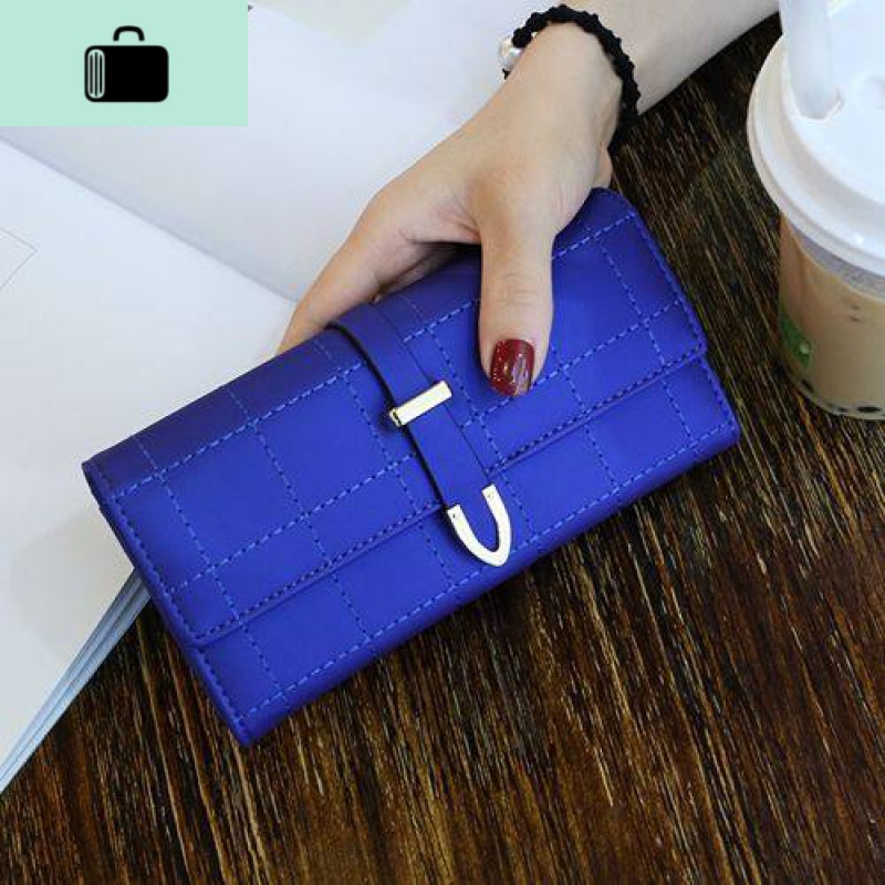 2020新款钱包女长款磨砂日韩大容量多功能三折女式钱夹皮夹手拿包NEW LAKE 蓝色