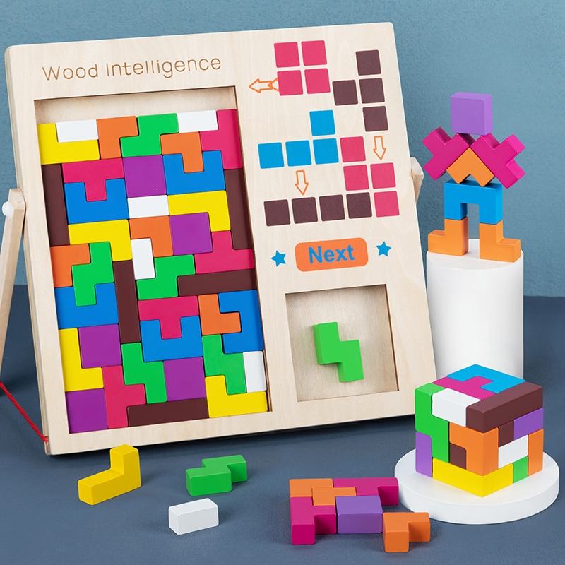 阿斯卡利俄罗斯方块拼图积木制儿童早教益智力男孩女孩玩具拼板装巧板