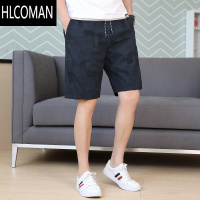 HLCOMAN2025新款男装印花黑色短裤男士夏季薄款外穿的潮牌休闲五分裤