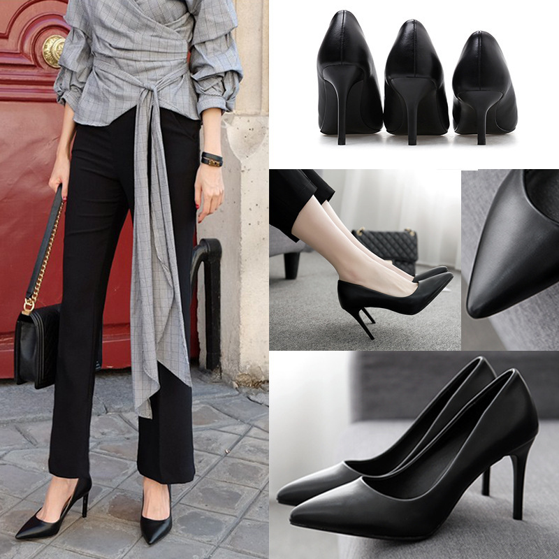 权小威法式高跟鞋女细跟黑色礼仪职业ol工作鞋尖头小码34大码41春秋单