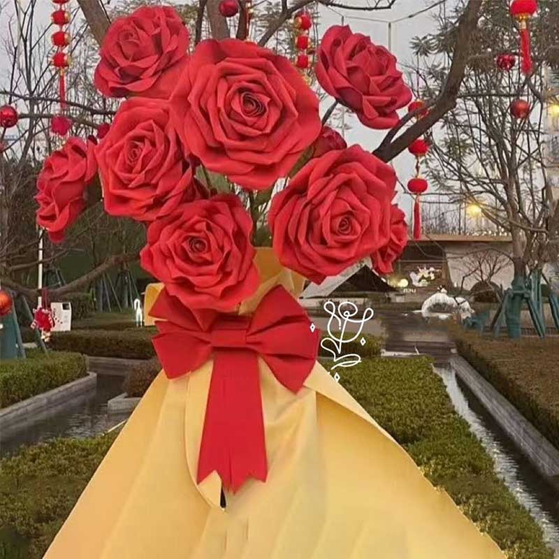 环孤 户外仿真装饰花 巨型eva玫瑰花 12朵花杆子+ 包装纸+蝴蝶结 12件套高清大图
