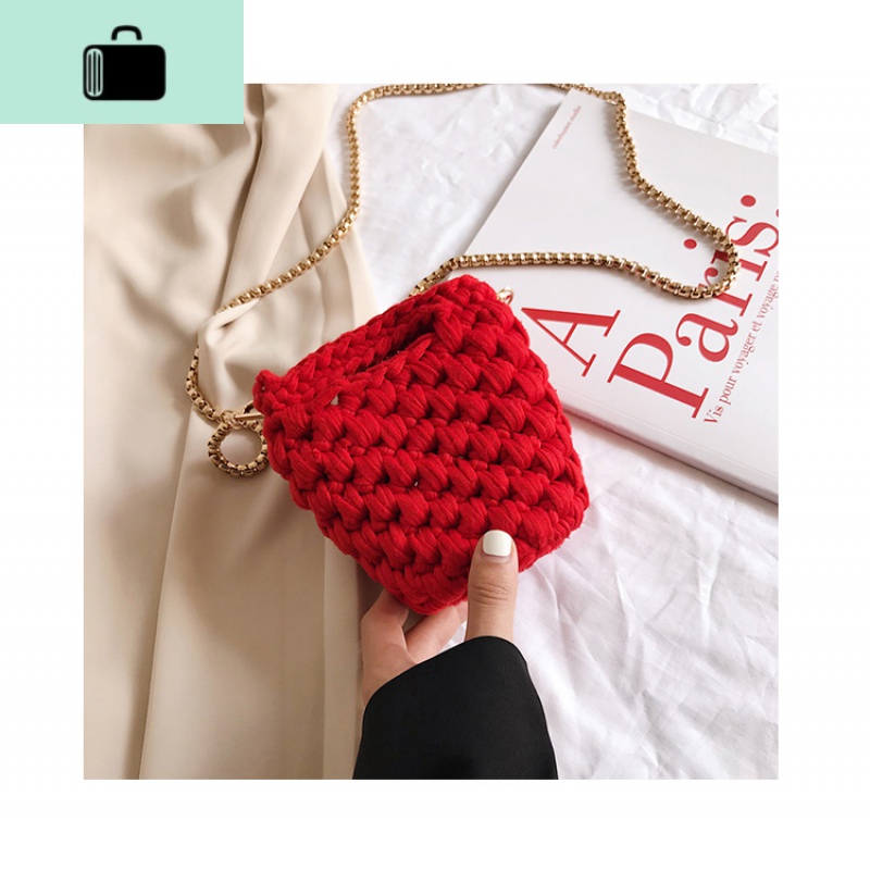 可爱小包包女包新款2019diy手工制作材料包泫雅编织包毛线零钱包NEW LAKE 红色材料包送视频教程