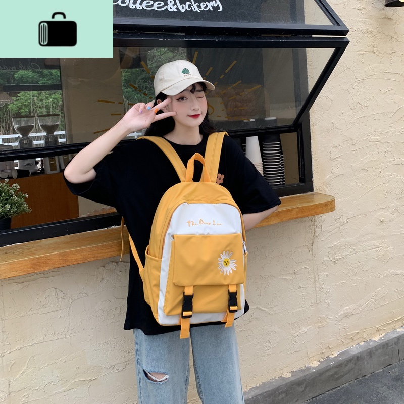 初中生书包女韩版高中学生背包女大容量双肩包2020年新款时尚潮流NEWLAKE 黄色【不带挂件】