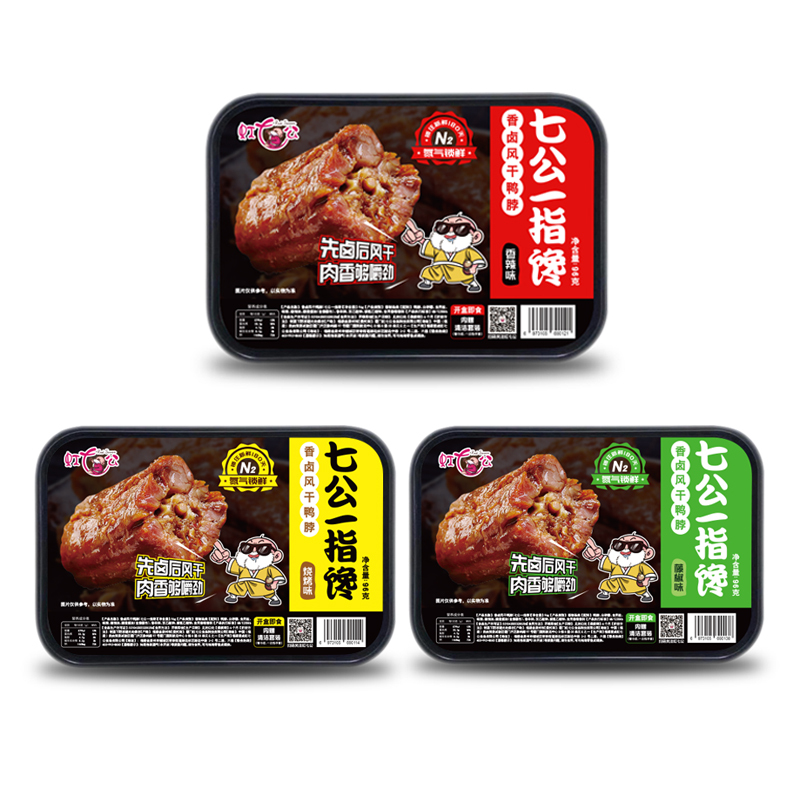 虹七公香卤风干鸭脖香辣、孜然味组合各2盒 108g*4盒