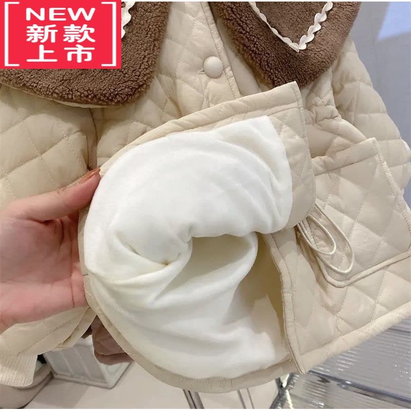 可莉允韩国女童派克服冬装加绒棉衣中小童棉袄女宝宝加厚收腰棉服外套潮图片