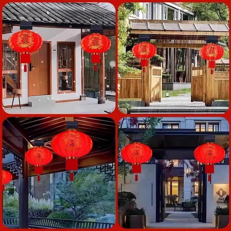 2025大红灯笼挂饰过年新年阳台米魁大门口一对户外春节装饰吊宫灯_100#平安珠全家福一对装2米插电LED送精美铃铛