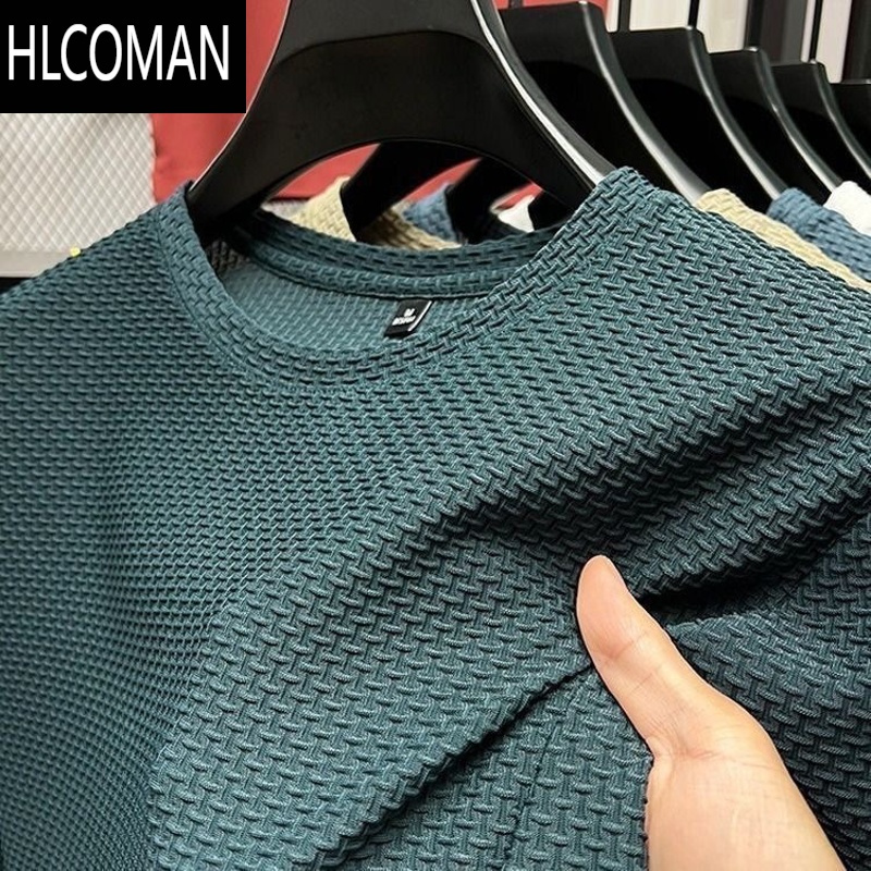 HLCOMAN冰丝速干男t恤夏季男士短袖网眼透气运动半袖大码跑步健身上衣服