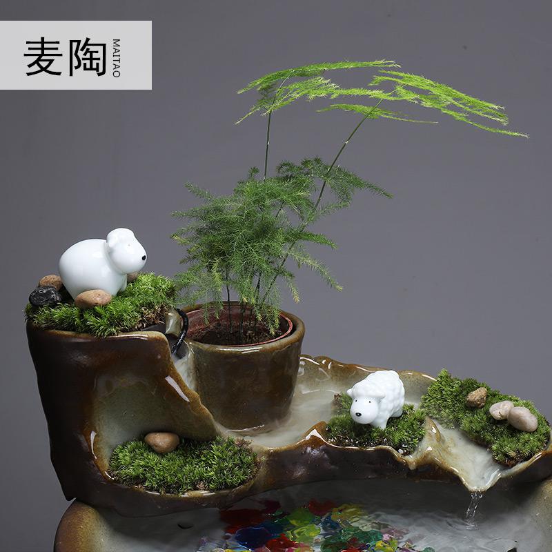 美帮汇流水器循环小型禅意家用陶瓷加湿器客厅办公室桌面喷泉摆件高清大图