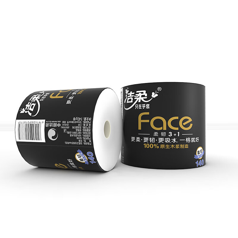 洁柔黑Face卷纸140g4层12卷有芯木浆 4层 140g*12卷 (BJ168-12)高清大图