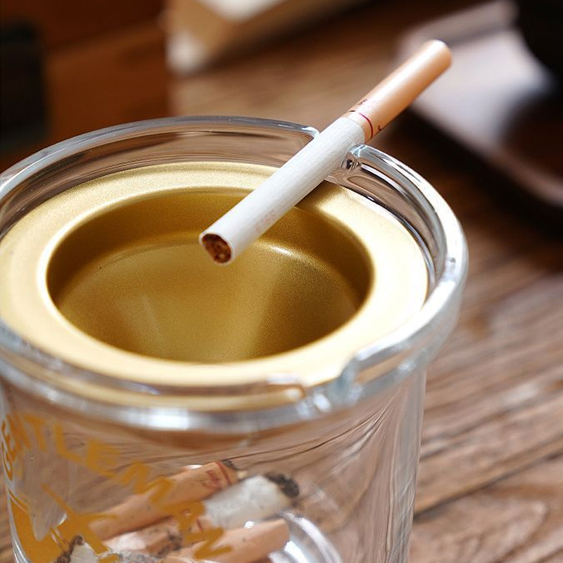 福善堂 滑坡漏斗式设计防飞灰玻璃烟灰缸F2家用办公室高颜值烟灰缸金色