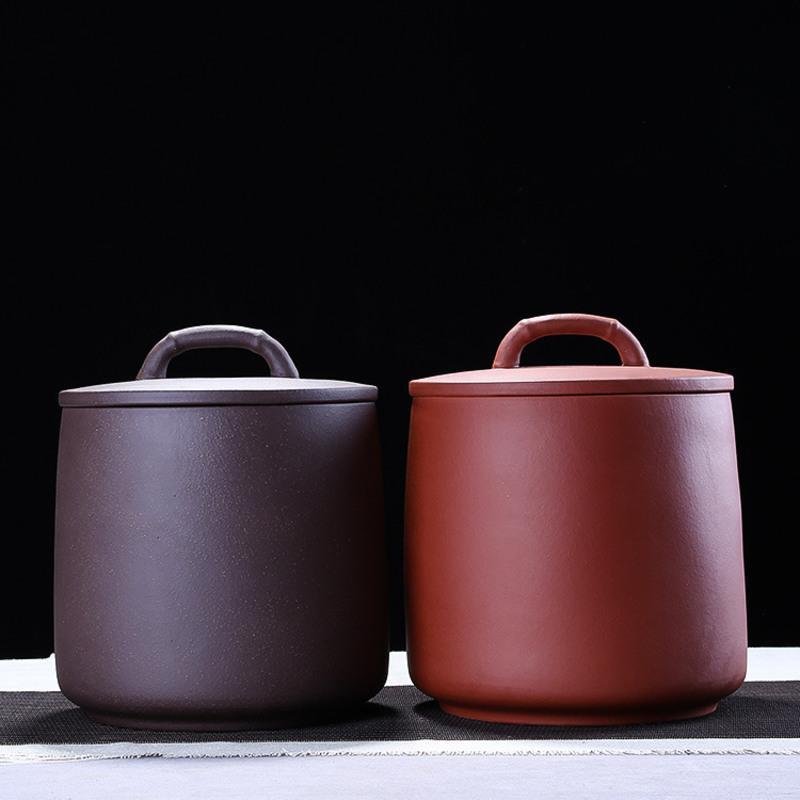系客舟紫砂茶叶罐大号普洱茶饼收纳罐手工刻绘密封陶瓷罐储物罐