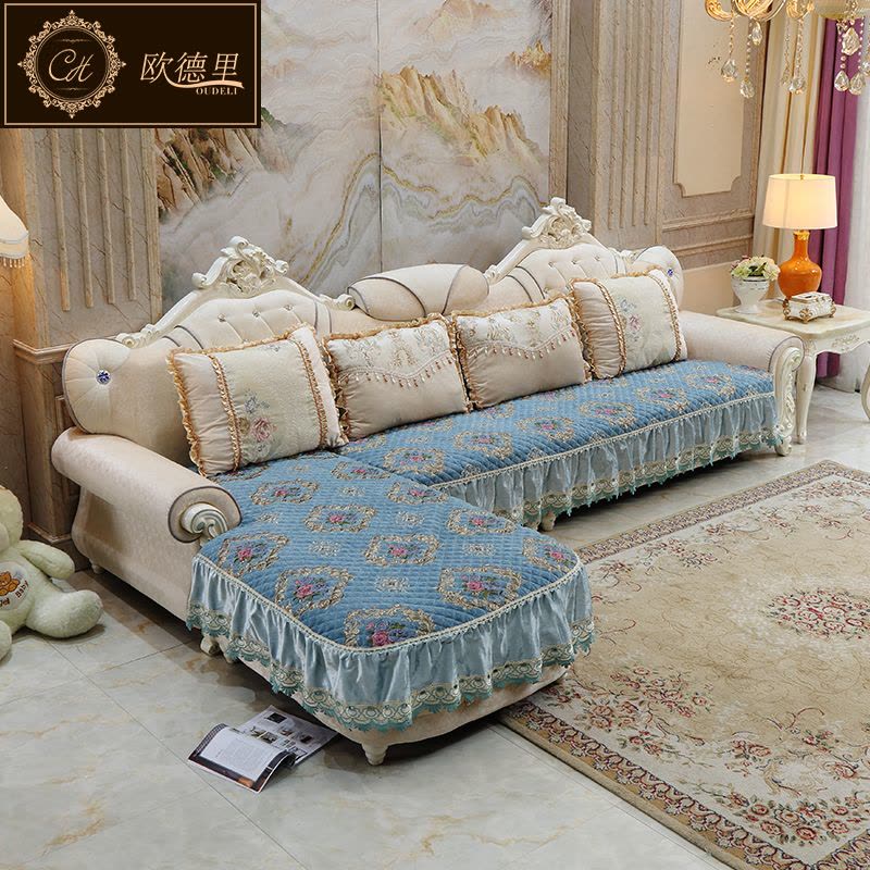欧式沙发垫 全包万能通用定做U型坐垫套雪尼尔布艺防滑 沙发套罩图片