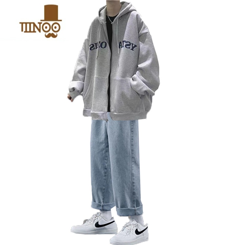 YANXU港风开衫男士卫衣秋季宽松休闲套装学生潮流男装一套搭配帅气外套高清大图