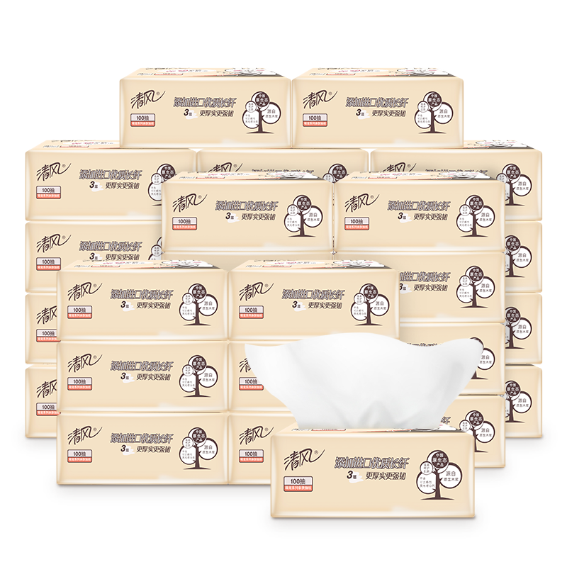 清风纸巾A 萌宠抽纸 3层 100抽*24包