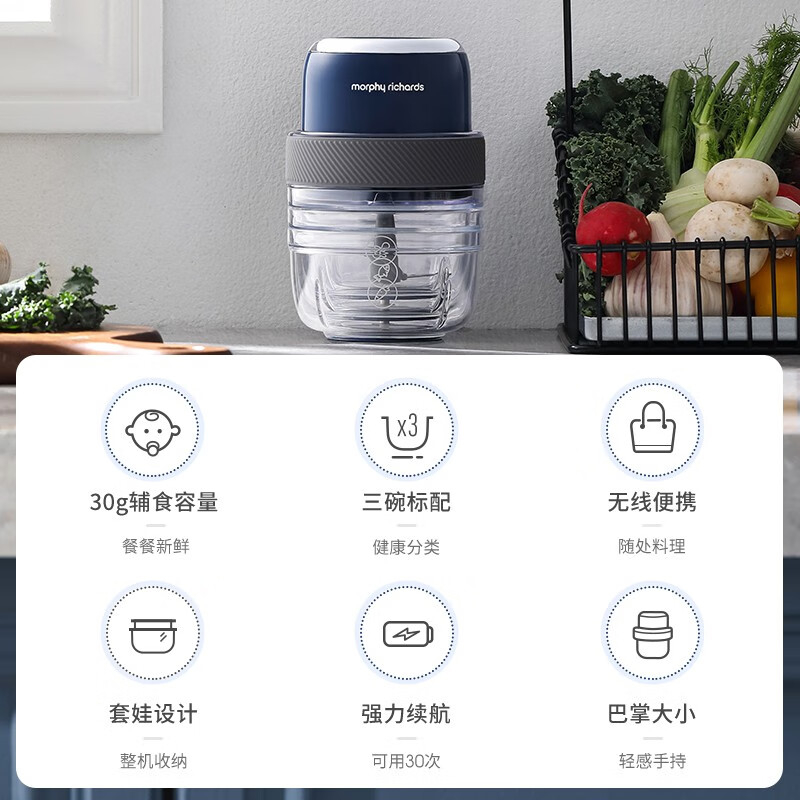 摩飞电器(MORPHY RICHARDS)食物处理器MR9403 0.16L绞肉机迷你搅拌机小型佐料机便携式婴儿辅食机