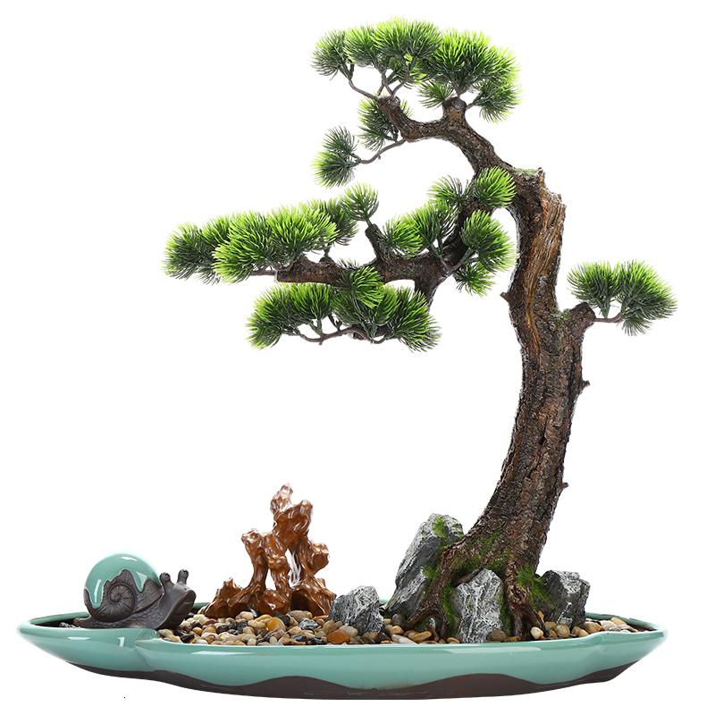 美帮汇中式仿真盆景迎客松绿植物客厅酒店家居玄关装饰品样板间软装摆件高清大图