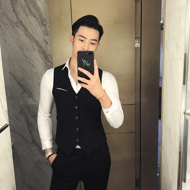 夜店型师潮男修身工作服青年商务休闲气质款男士马甲夜店工作服
