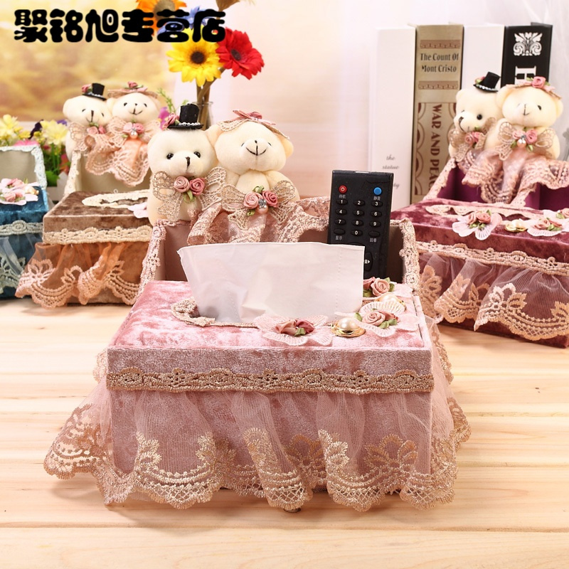 布艺抽纸盒 多用收纳盒 多功能纸巾盒 遥控器收纳盒-纸巾盒短款蓝色