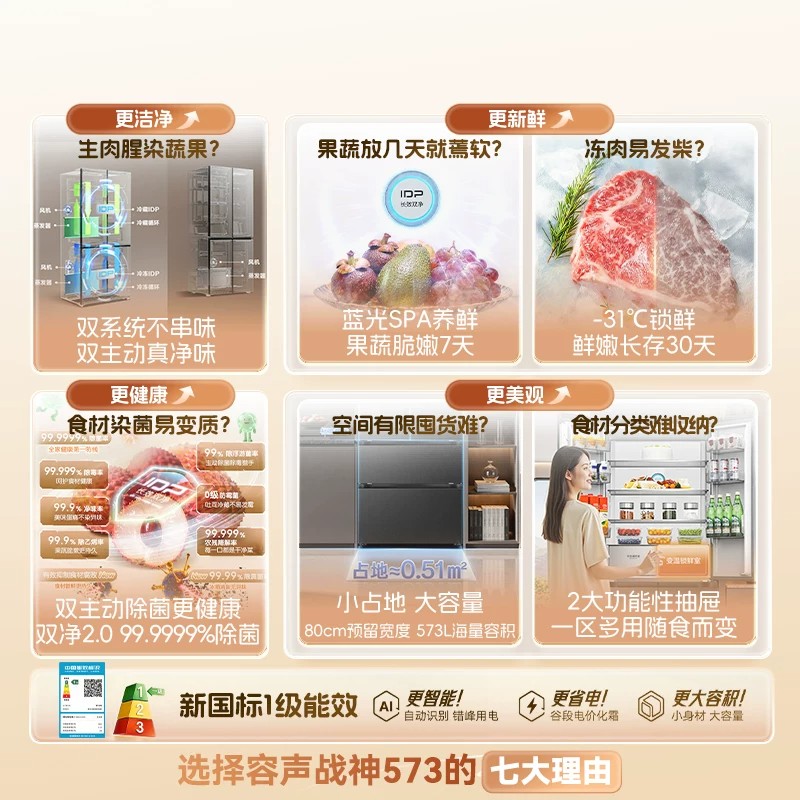 容声526升级 战神573L双系统法式多门零嵌入式家用电冰箱BCD-573N40FQLAD白高清大图