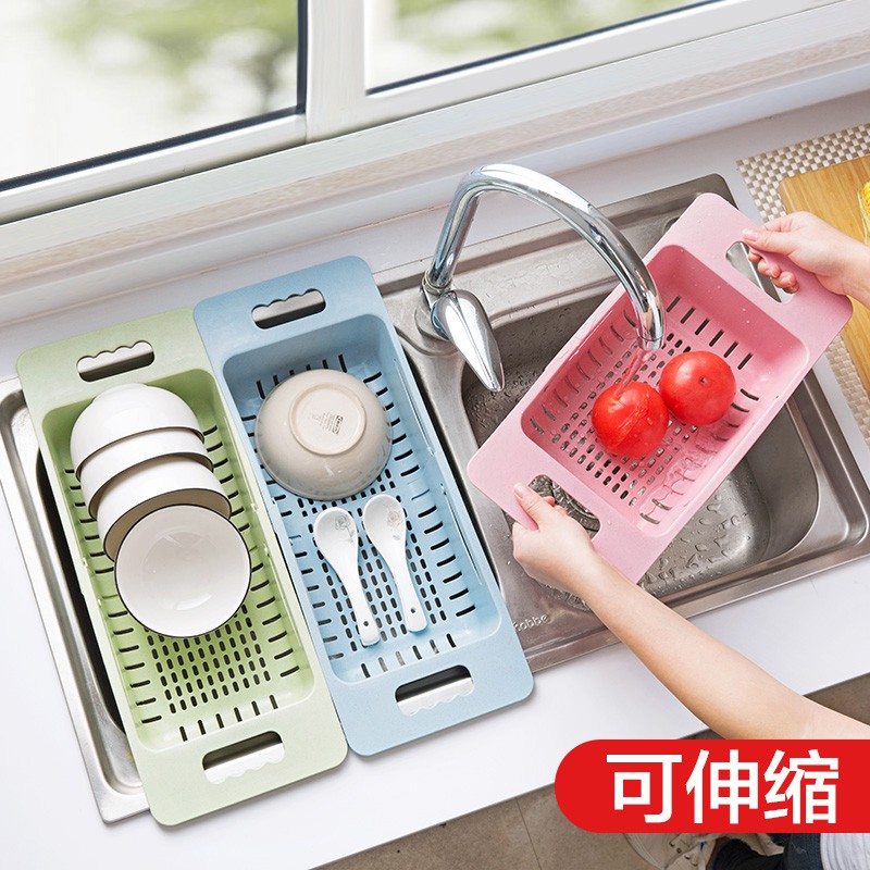 可伸缩水沥水架厨房用品塑料置物架家用放蔬菜碗碟收纳架收纳层架 三维工匠高清大图
