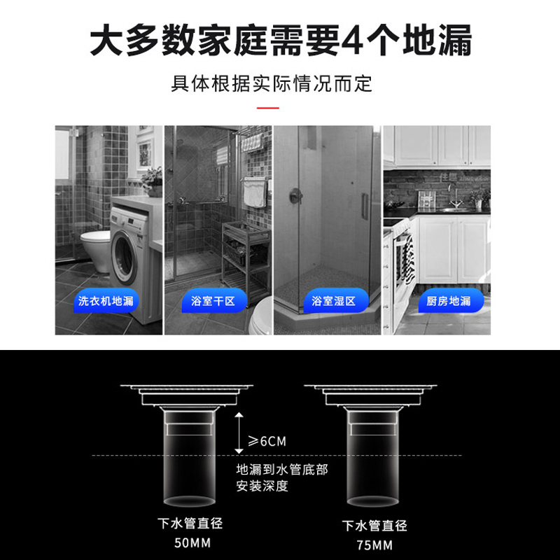 箭牌304不锈钢地漏 卫生间浴室家用加厚防堵洗衣机通用防臭器