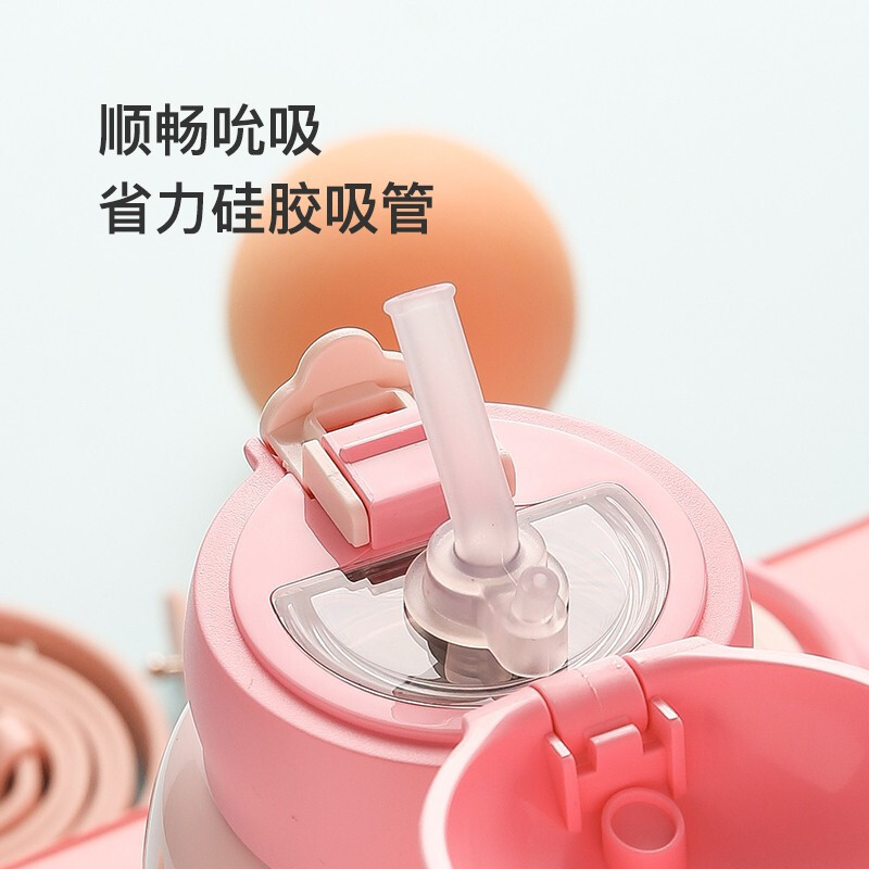(私人定制)四叶草蓝精灵杯具熊儿童保温杯带吸管儿童水杯316不锈钢内胆宝宝学饮杯儿童保温壶630mlBEDDYBEAR