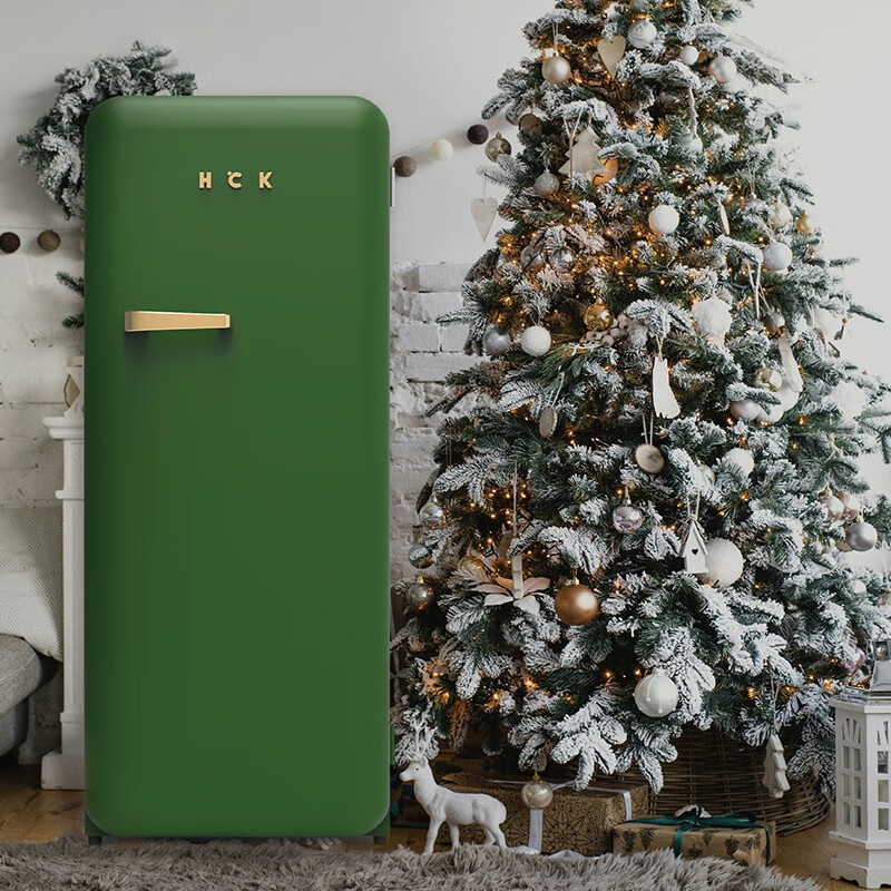 哈士奇 hck 281升复古烤漆圆弧冰箱单门一级能效冷冻冷藏家用低音厨房