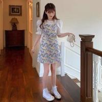 2021夏新款少女甜美森系碎花吊带裙连衣裙泡泡袖上衣两件套装女 两件套裙 S