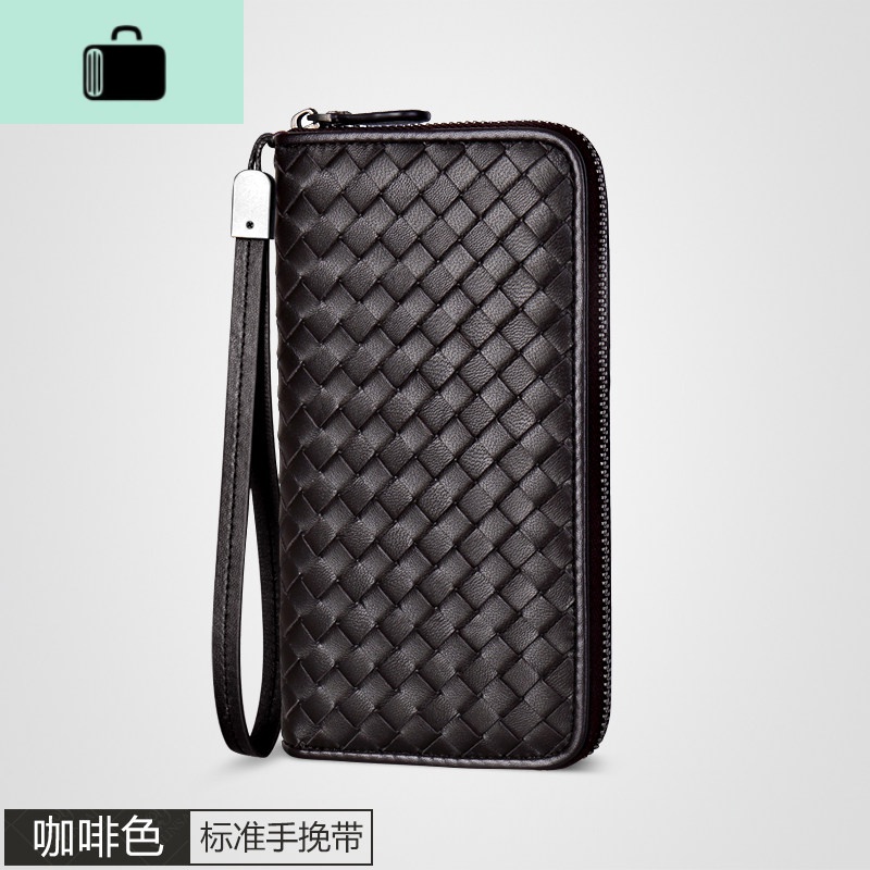 2020新款编织钱包男士皮夹拉链男款潮长款女士手拿包钱手NEW LAKE 标准款-咖啡手挽