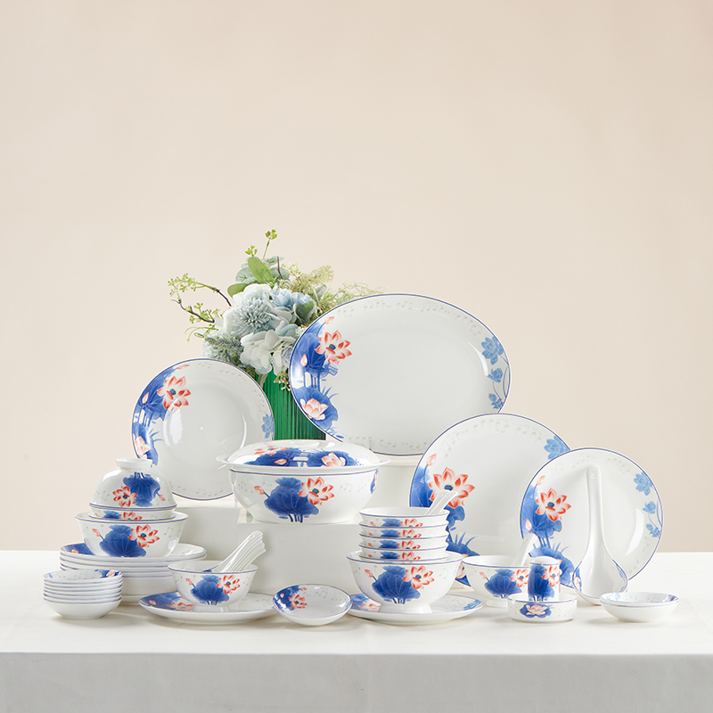 北国风光 骨瓷48头餐具 TS-0048荷塘音乐 套高清大图