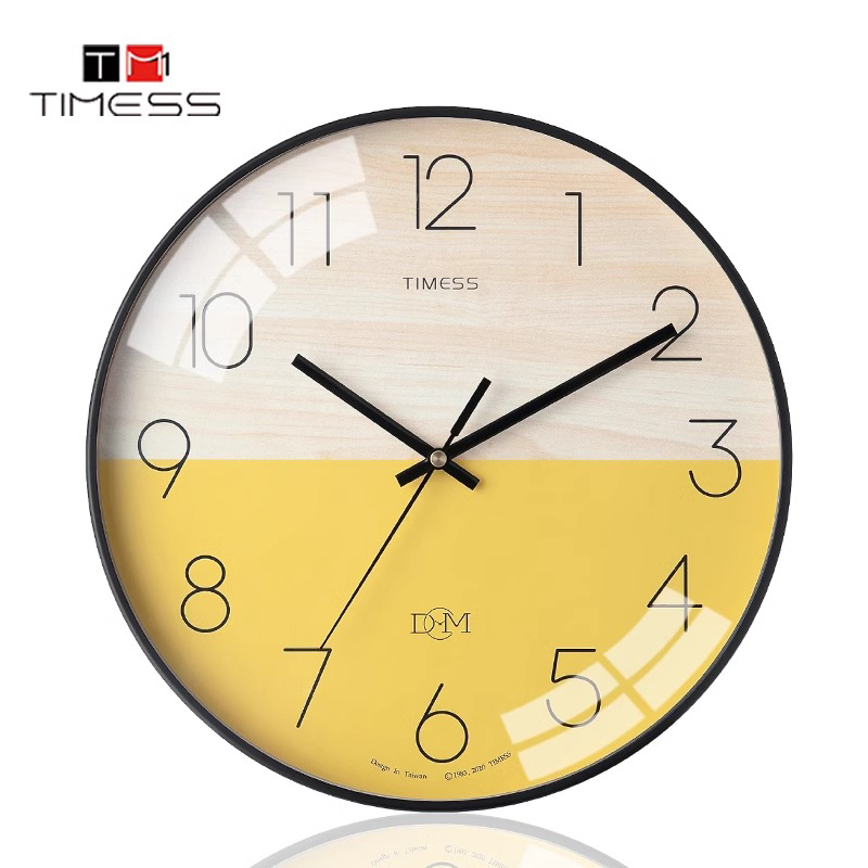TIMESS钟表挂钟客厅家用时尚时钟挂墙现代简约万年历电子石英轻奢 双色艺术 14英寸（直径35.5厘米）