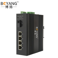 博扬 BY-H104A/B 串口工业级光纤收发器 百兆单模单纤1光4电+RS232 光电转换器 光纤交换机一对
