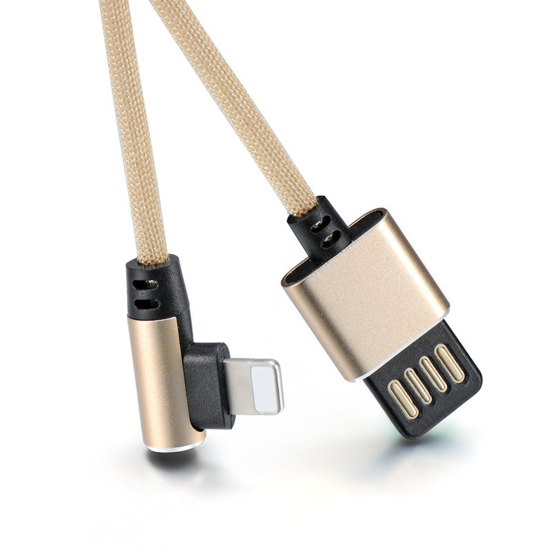 爱博源iboyan新款USB双面插数据线适用苹果5 iphone6 6sp78plus90度弯头手游吃鸡充电线