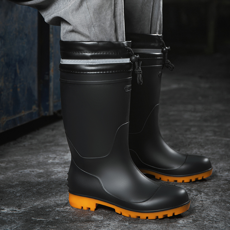 ideamini钢头钢底劳保雨靴防砸防刺水鞋男防滑胶鞋中高筒水靴加绒工地