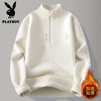 花花公子新款高品质【新款】2025年冬半高拉链领针织毛衣男 米白 185