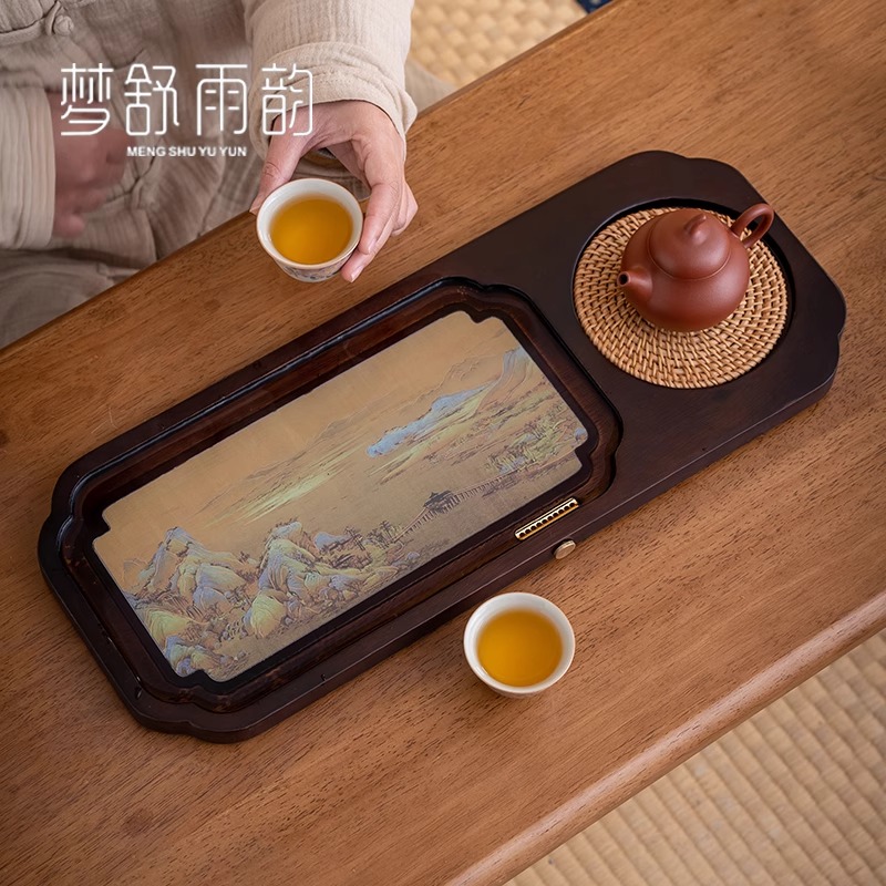 千里江山变色茶盘家用小型实木茶台胡桃木功夫茶具茶盘干泡台托盘 千里江山温变茶盘-大号