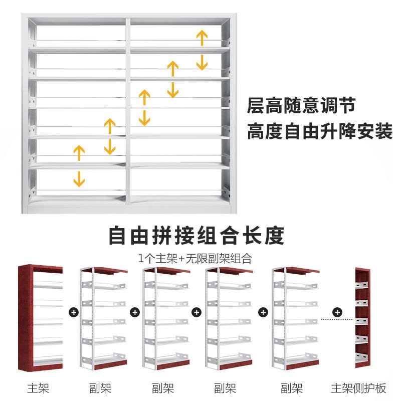 DXBG图书馆书架阅览室货架资料档案架钢制书架双面五层副架图片